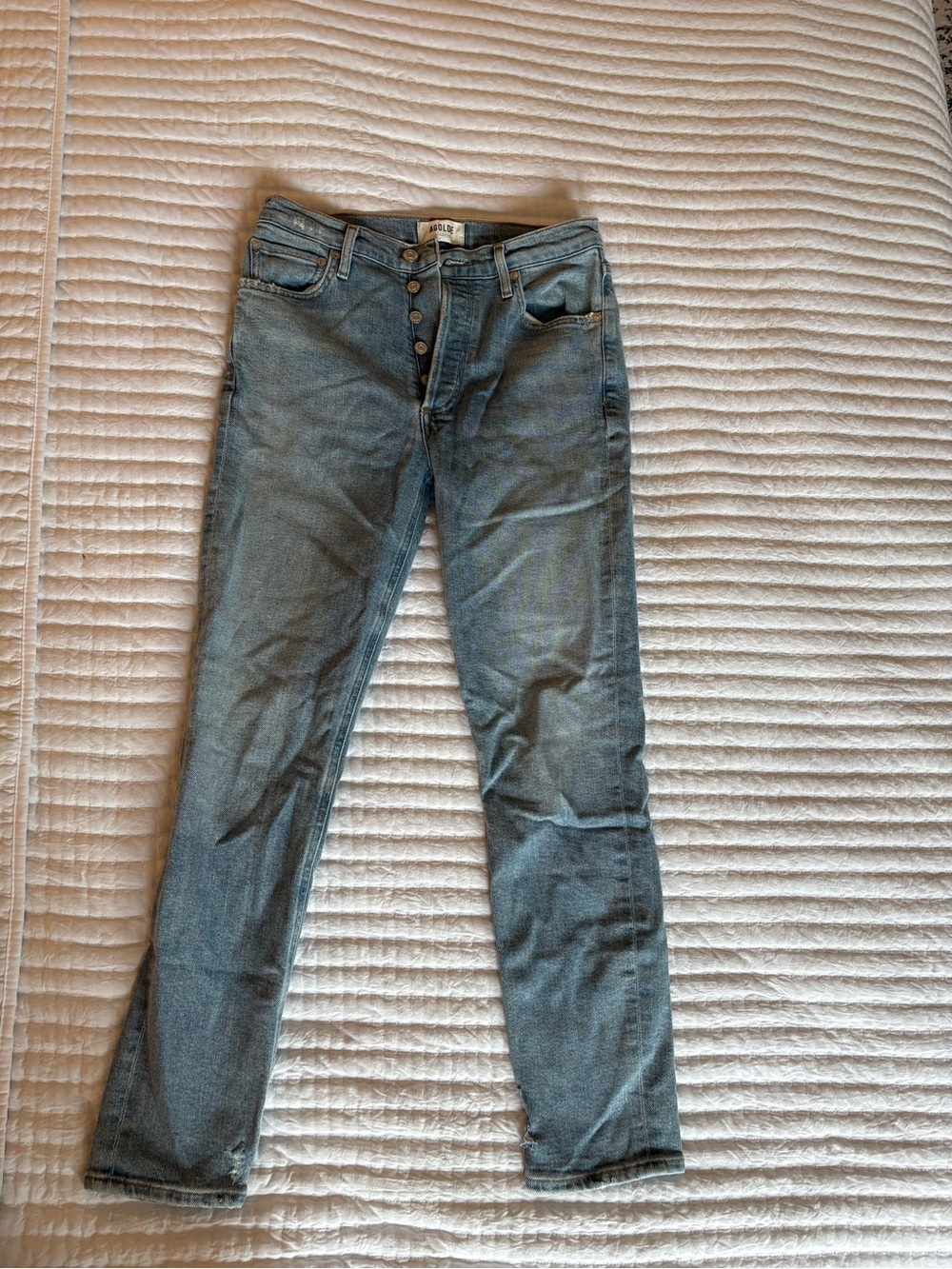 Agolde Straight Leg Button-Fly Jeans in Light Blue